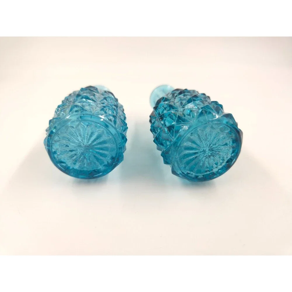 Vintage Indiana Glass Teal Oil & Vinegar Cruet Starburst - Hard to Find Set